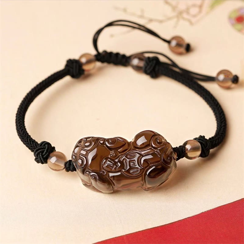 Wear FengShui Natural Obsidian Amethyst Citrine PiXiu Cooper Coin Wealth Bracelet