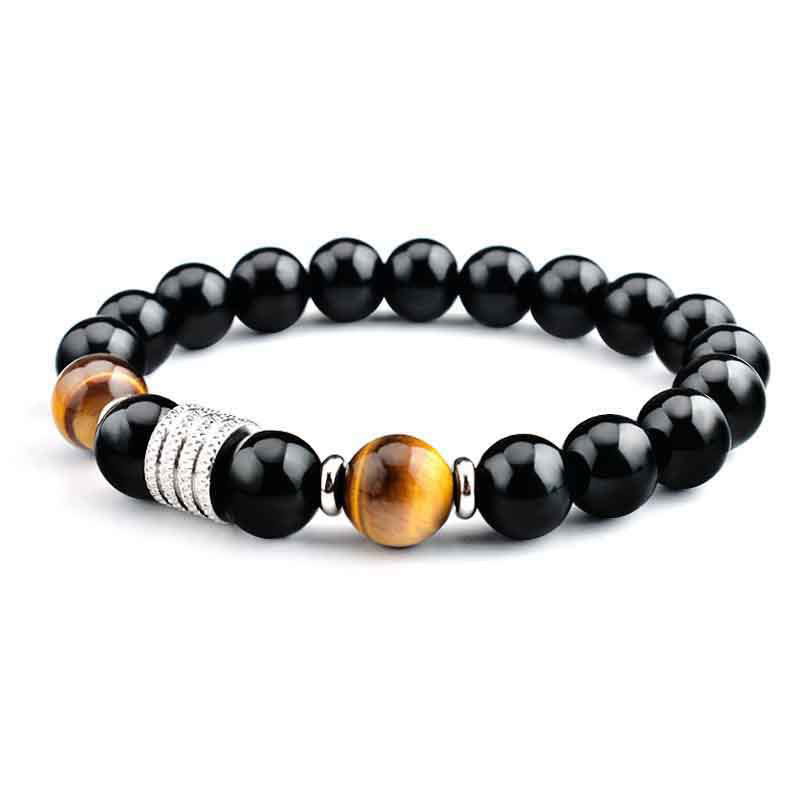 Wear FengShui Natural Black Obsidian Tiger Eye Strength Fulfillment Bracelet