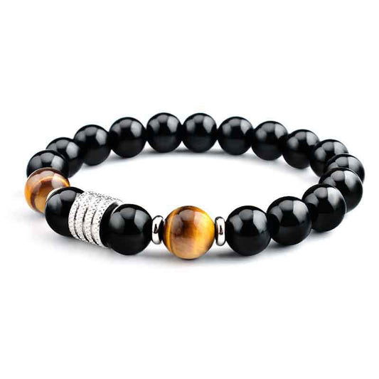 Wear FengShui Natural Black Obsidian Tiger Eye Strength Fulfillment Bracelet