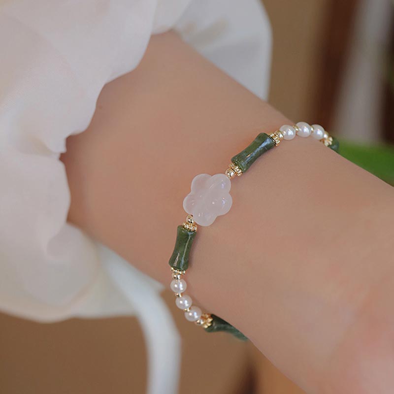 Wear FengShui Peridot Bamboo Flower Agate Pearl Peace Bracelet