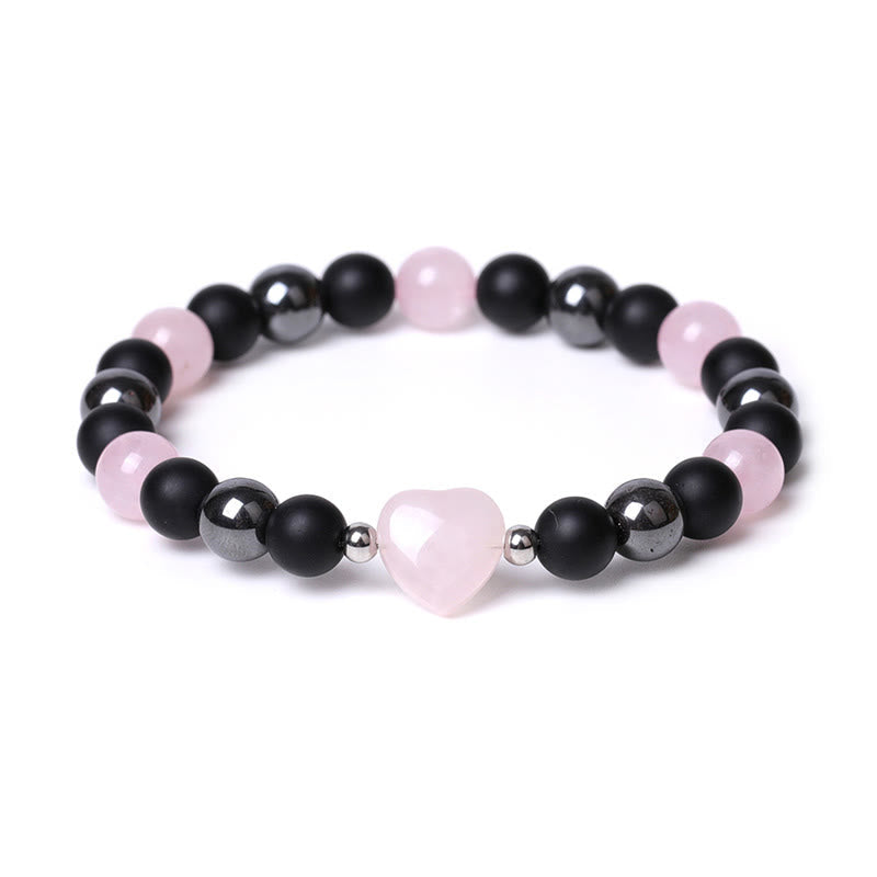 Wear FengShui Black Onyx Tiger Eye Stone Crystal Love Heart Protection Bracelet
