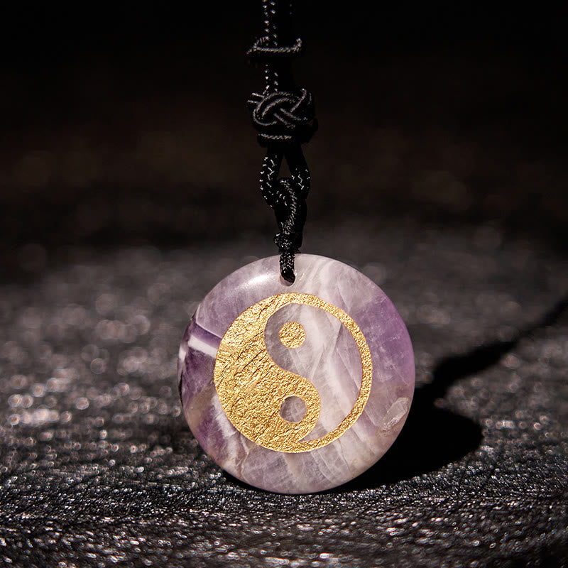 Wear FengShui Various Crystal Amethyst Tiger Eye Green Aventurine Yin Yang Spiritual Necklace Pendant