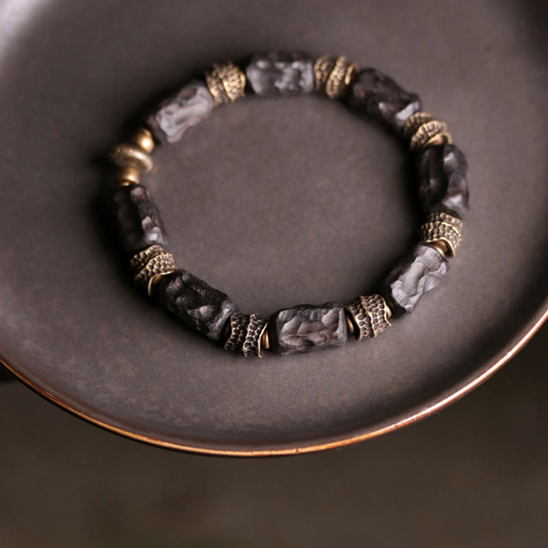 Wear FengShui Tibetan Ebony Wood Copper Calm Peace Bracelet