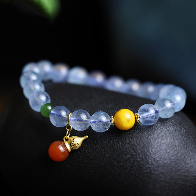 Wear FengShui Aquamarine Red Agate Peace Gourd Charm Bracelet