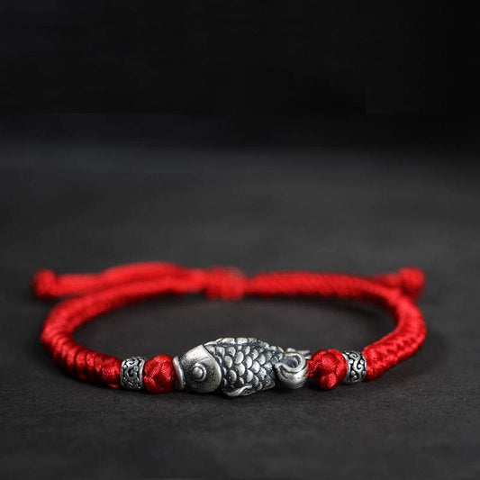 Wear FengShui Silver Luck Koi Fish Braided String Bracelet