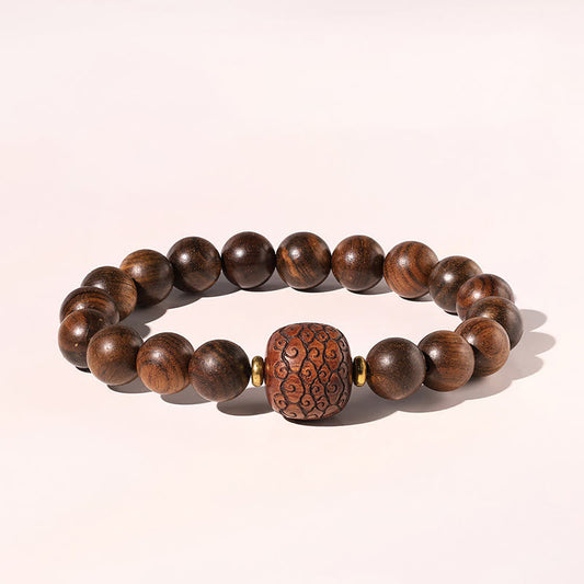 Wear FengShui Rosewood Auspicious Clouds Totem Fu Character Bamboo Pattern Warmth Bracelet