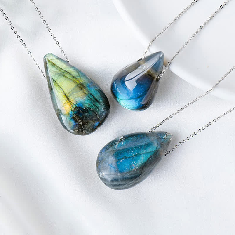 Wear FengShui Labradorite Water Drop Support Healing Necklace Pendant
