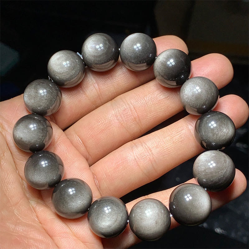 Wear FengShui Natural Silver Sheen Obsidian Soothing Protection Bracelet