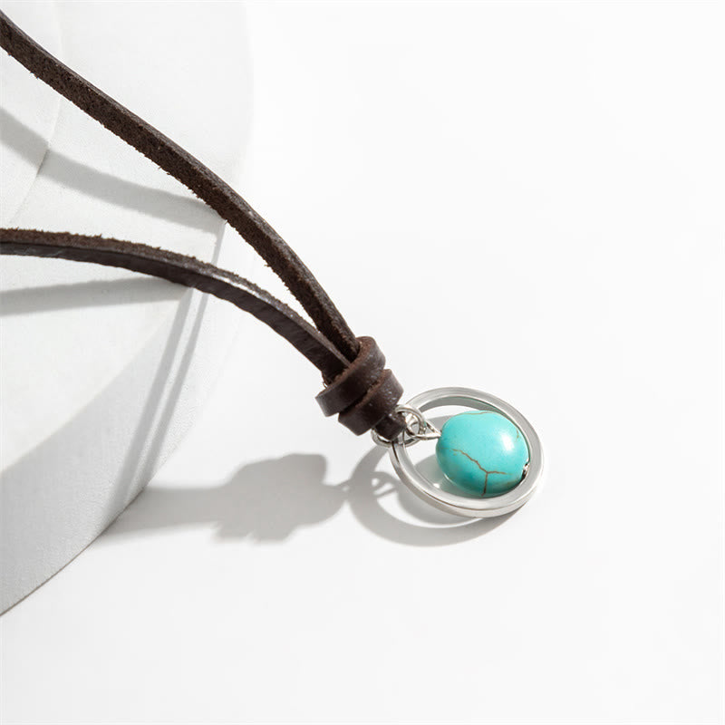 Wear FengShui Round Turquoise Stone Protection Strength Necklace Pendant