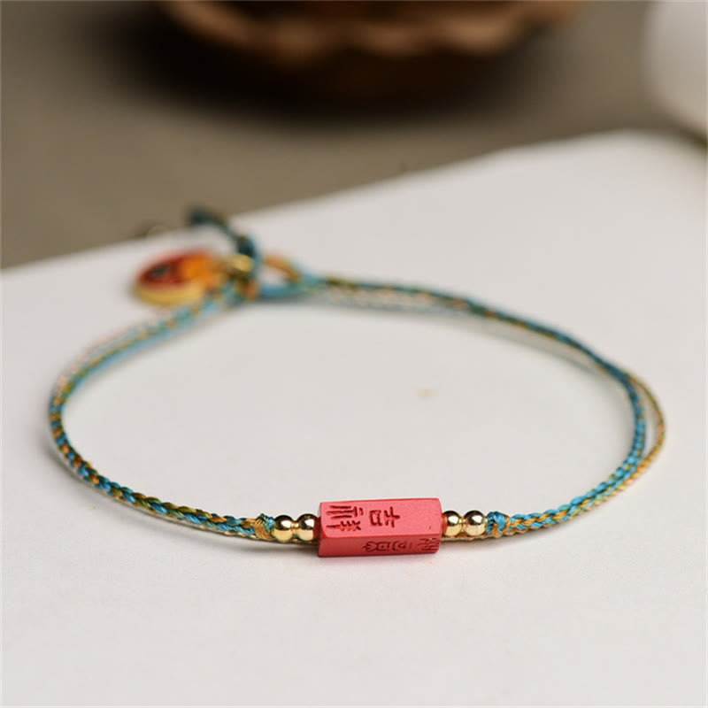 Wear FengShui Handmade Cinnabar As One Wishes Blessing Braid Double Layer Bracelet