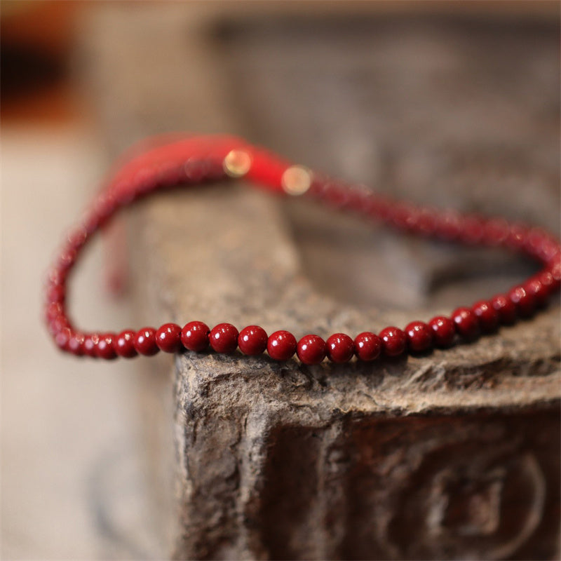 Wear FengShui Natural Cinnabar Blessing Red String Braided Bracelet Anklet