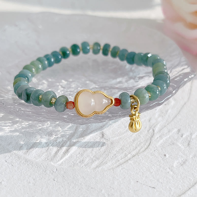 Wear FengShui Natural Hetian Jade Pearl Peace Buckle Fu Character Gourd Money Bag Strawberry Quartz PiXiu Luck Bracelet