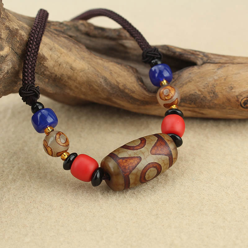 Wear FengShui Tibetan Nine-Eye Dzi Bead Three-eyed Dzi Bead Protection String Necklaces Pendant