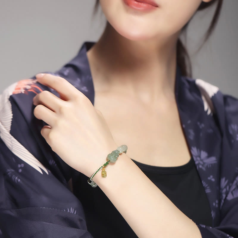 Wear FengShui Natural Hetian Jade PiXiu Luck Fu Character String Bracelet