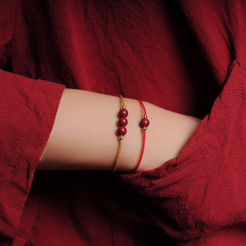 Wear FengShui 14K Gold Plated Natural Cinnabar Blessing String Braided Bracelet