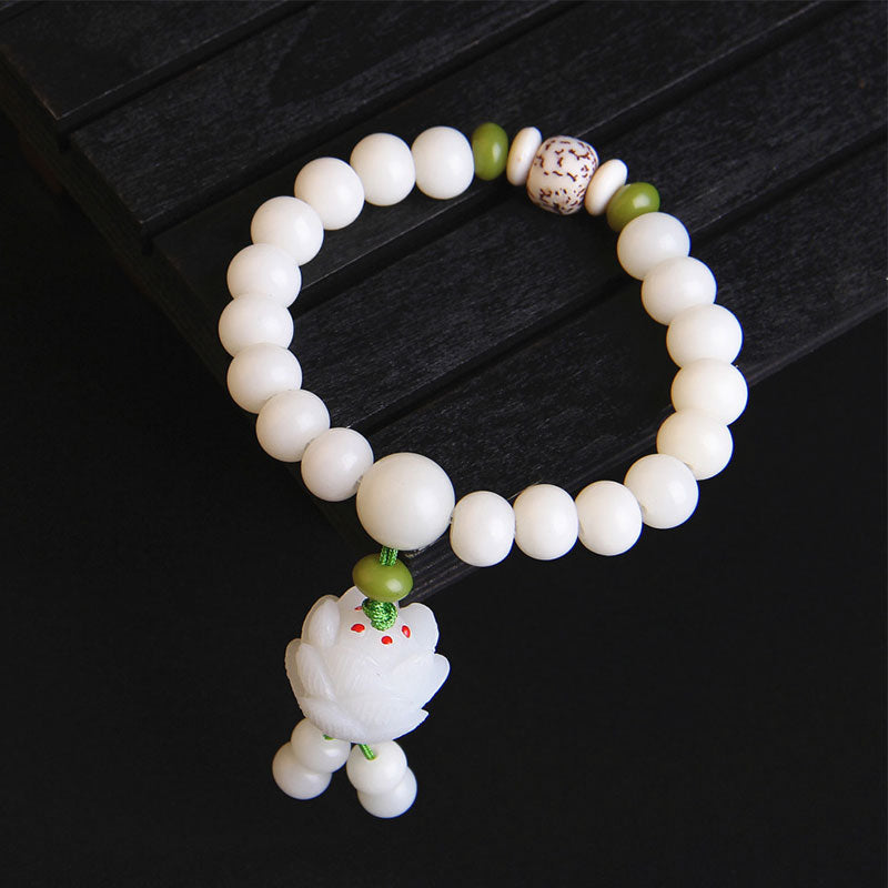 Wear FengShui Lotus Natural White Bodhi Seed Luck Bracelet
