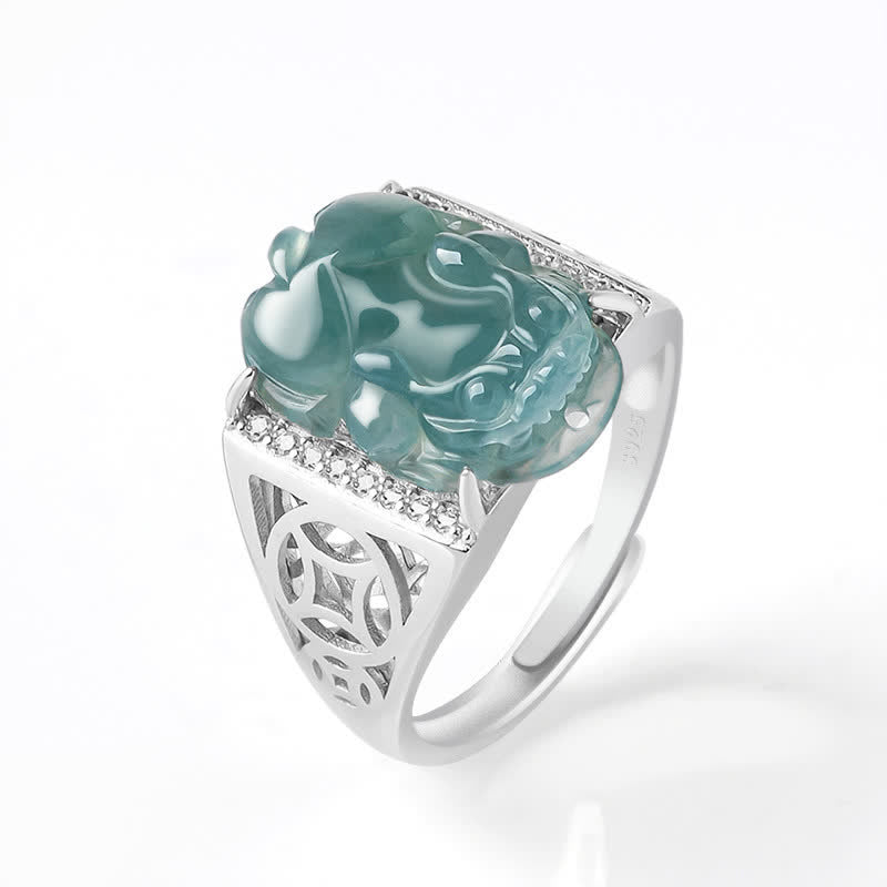 Wear FengShui 925 Sterling Silver Fengshui Wealth Prosperity Jade PiXiu Luck Ring