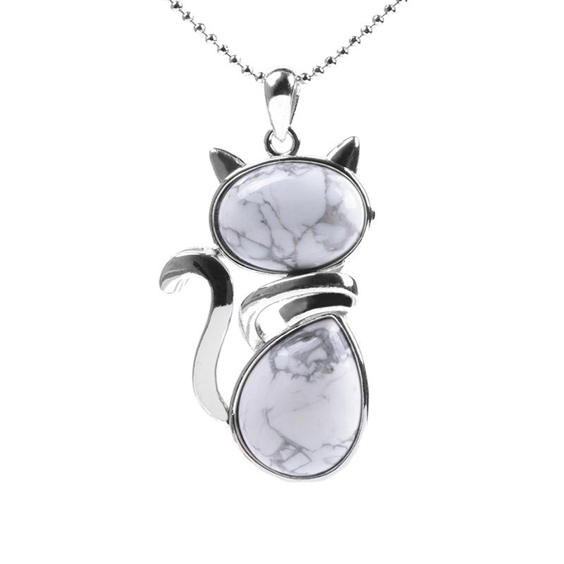 Wear FengShui Cat Pattern Natural Crystal Protection Necklace Pendant