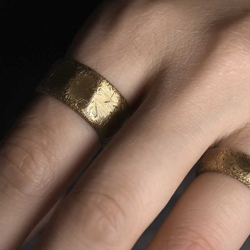 Wear FengShui Tibetan Simple Design Copper Brass Frosted Wealth Ring