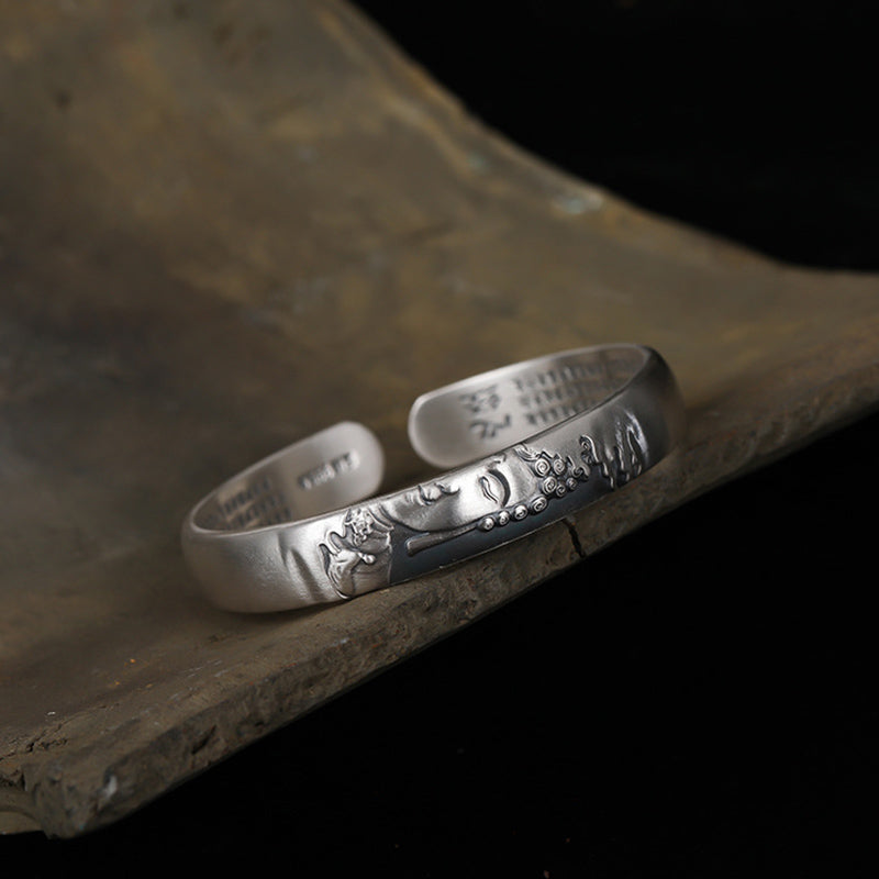 Wear FengShui 999 Sterling Silver Buddha Head Heart Sutra Serenity Bracelet Bangle