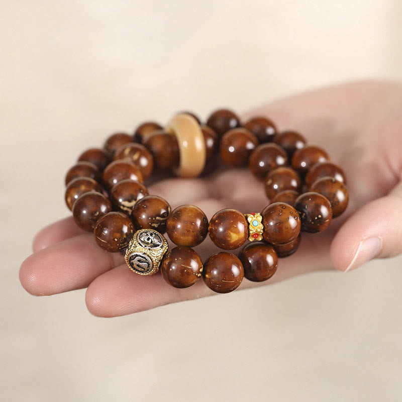 Wear FengShui Tibetan Natural Purple Gold Rat Bodhi Seed Wealth Double Wrap Bracelet