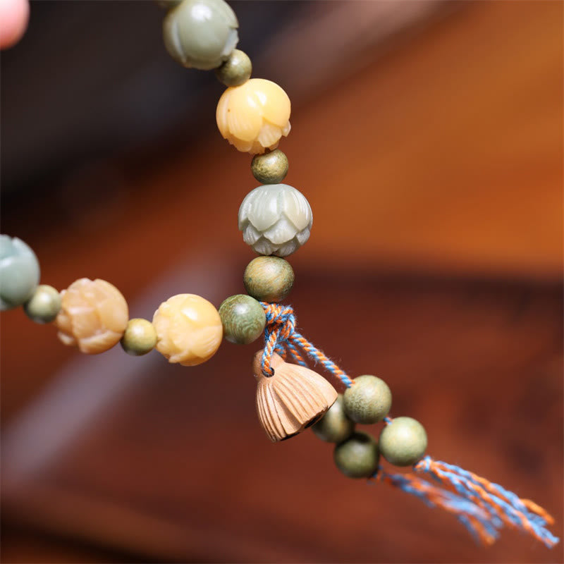 Wear FengShui Bodhi Seed Lotus Green Sandalwood Wisdom Harmony Bracelet