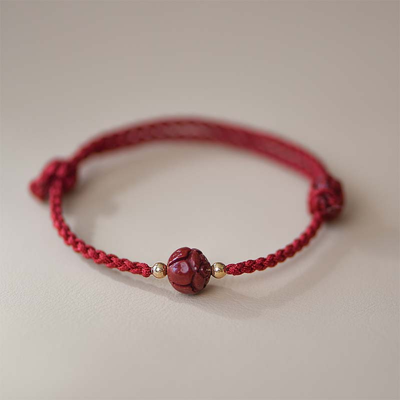 Wear FengShui Cinnabar Jade Lotus Calm Red String Weave Bracelet