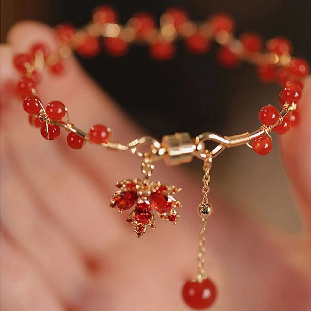 Wear FengShui Red Maple Leaf Luck Charm Bracelet