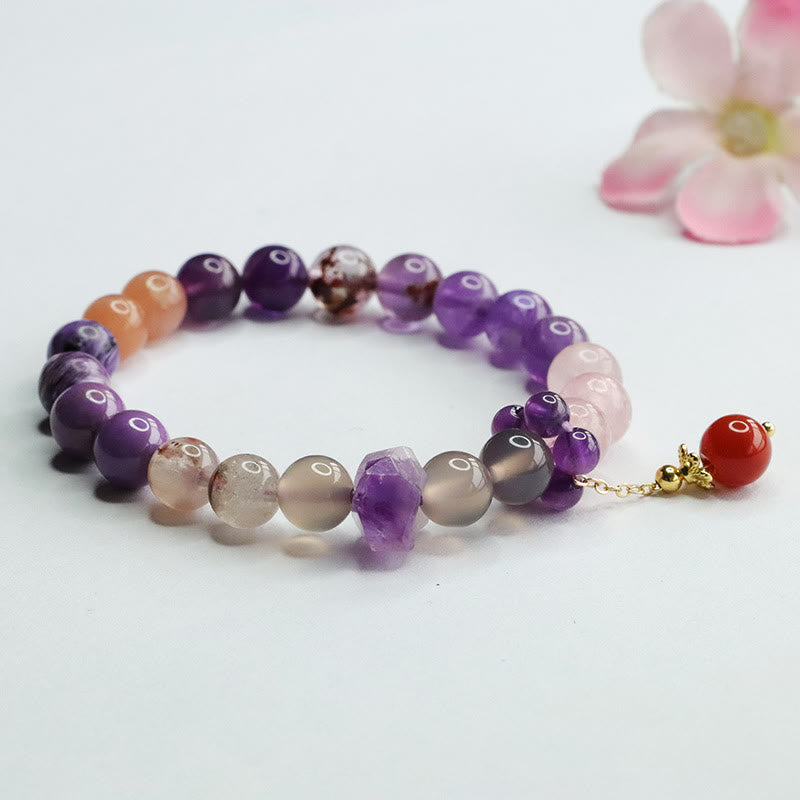 Wear FengShui Natural Amethyst Crystal Inner Peace Healing Bead Charm Bracelet