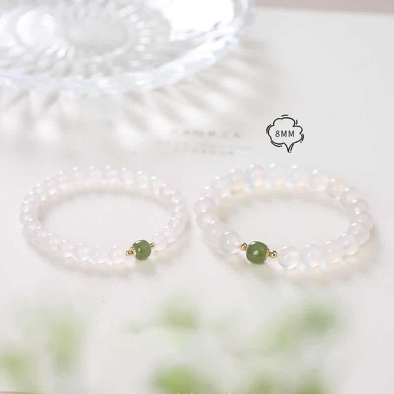 Wear FengShui Natural White Agate Jade Luck Bracelet