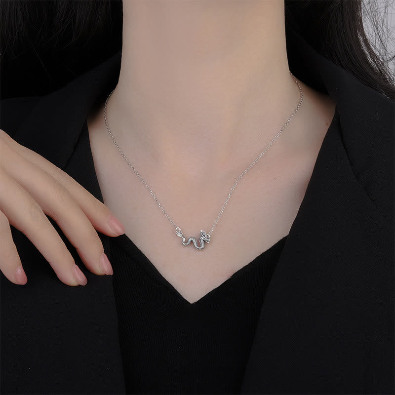 Wear FengShui 925 Sterling Silver Year Of The Dragon Auspicious Dragon Protection Chain Necklace Pendant