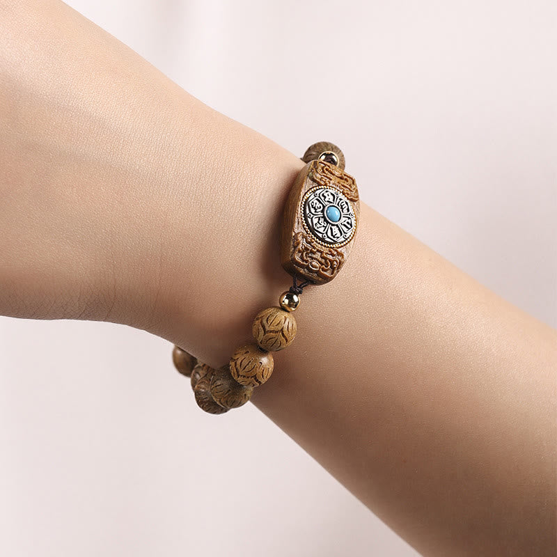 Wear FengShui Green Sandalwood Ebony Wood Sandalwood Om Mani Padme Hum Soothing Bracelet