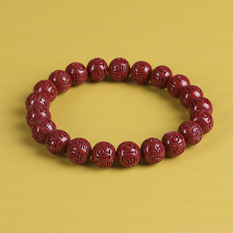 Wear FengShui Natural Double PiXiu Cinnabar Om Mani Padme Hum Wealth Luck Bead Bracelet