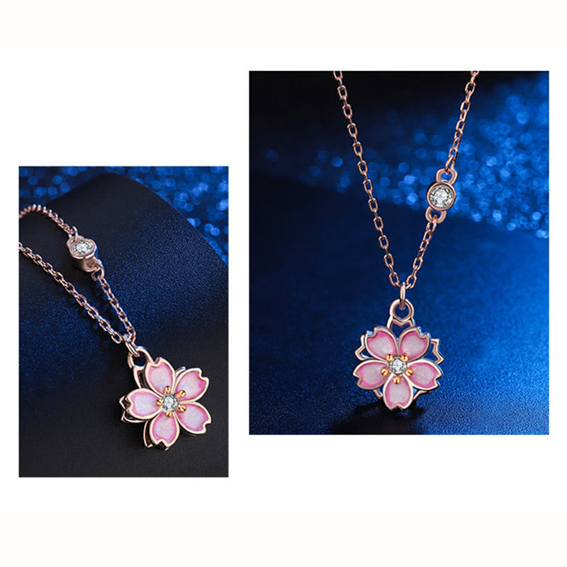Wear FengShui 925 Sterling Silver Cherry Blossom Flower Rotatable Protection Necklace Pendant