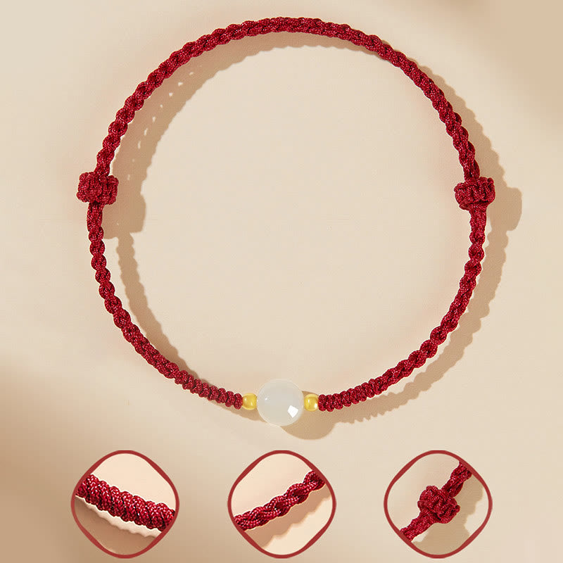 Wear FengShui Handcrafted Round Jade Lucky Bead Prosperity Braided Bracelet