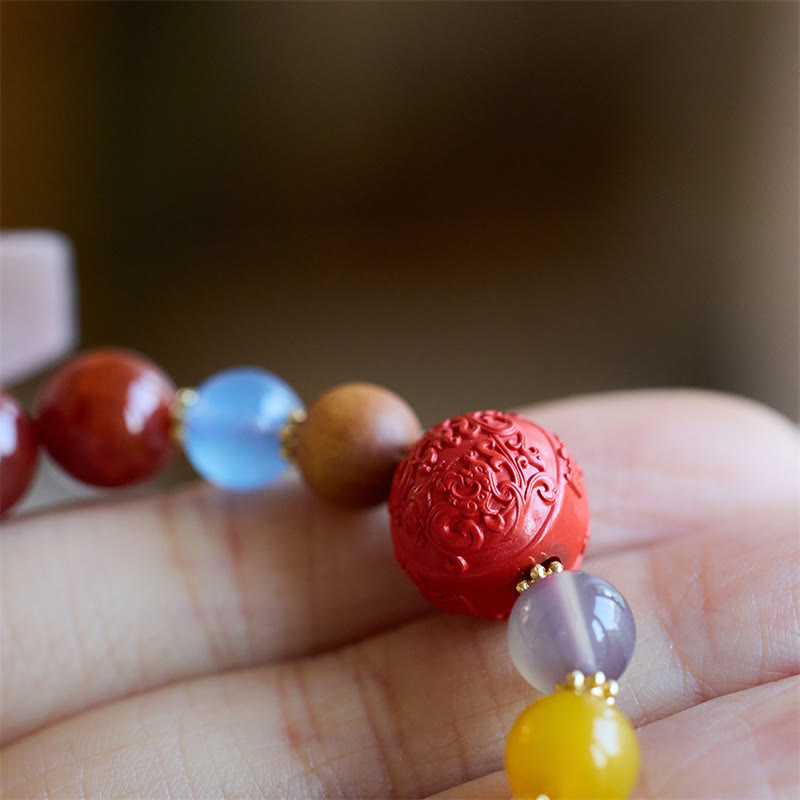 Wear FengShui Natural Red Agate Peace Talisman Fu Character Dragon Tail Confidence Charm Bracelet