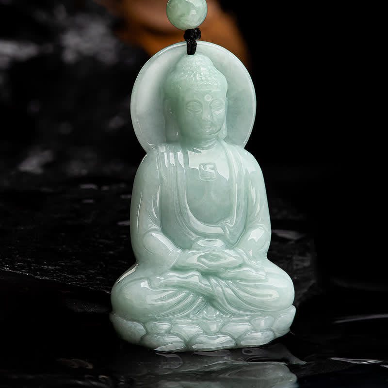 Wear FengShui Amitabha Buddha Jade Amulet Compassion String Necklace