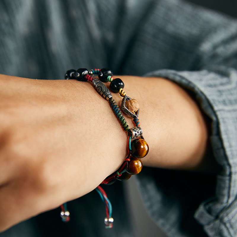 Wear FengShui 925 Sterling Silver Tiger's Eye Bodhi Seed Handmade Courage Bracelet