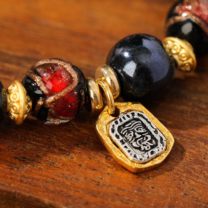 Wear FengShui Tibetan Zakiram Goddess of Wealth Liuli Glass Incense Ash Porcelain Bead Luck Bracelet
