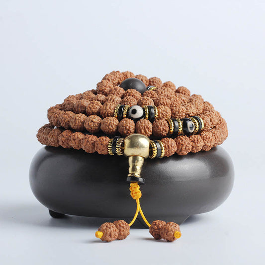 Wear FengShui 108 Mala Beads Rudraksha Bodhi Seed Dzi Bead Luck Wealth Bracelet