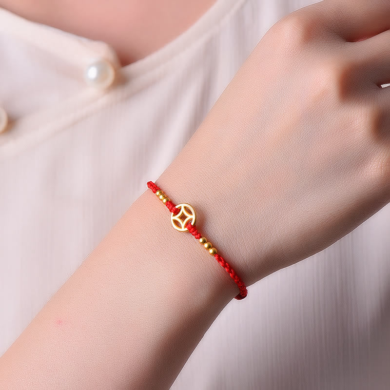 Wear FengShui Copper Coin Strength Braided String Bracelet Anklet