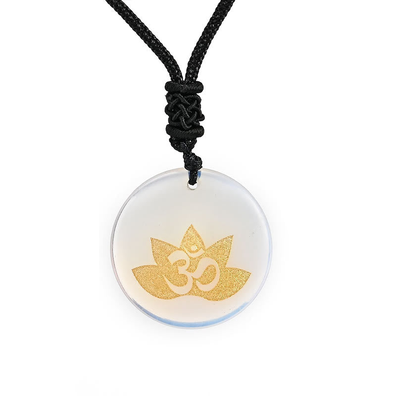 Wear FengShui OM Lotus Symbol Various Crystal Amethyst Tiger Eye Healing Necklace Pendant