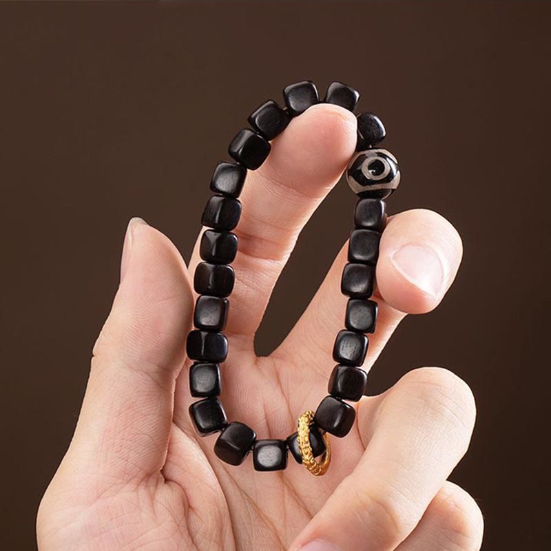 Wear FengShui Tibetan Ebony Wood Dzi Bead Balance Calm Bracelet