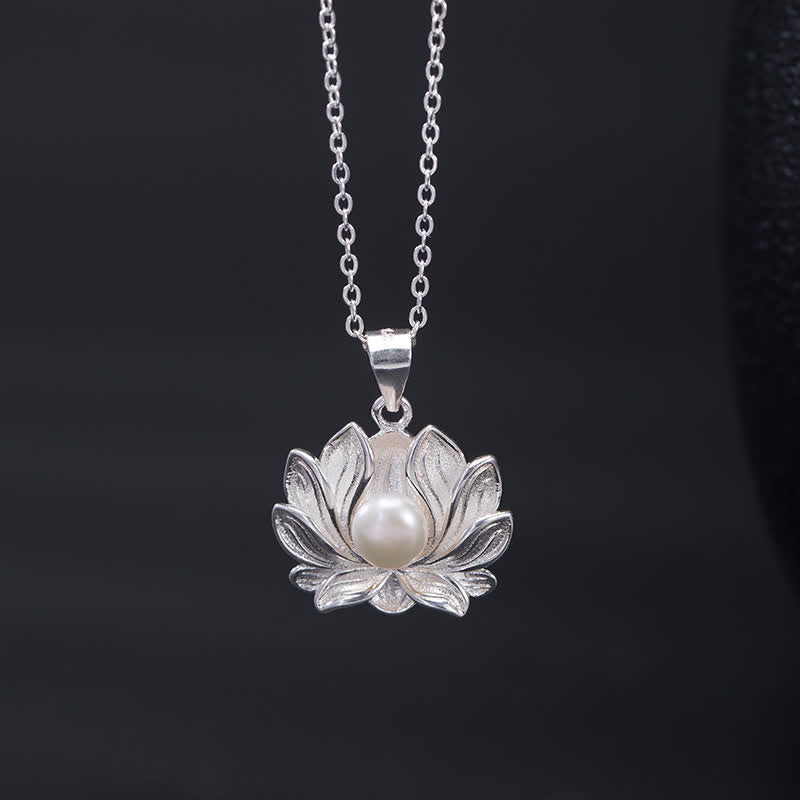 Wear FengShui 925 Sterling Silver Lotus Flower Pearl Wealth Necklace Pendant