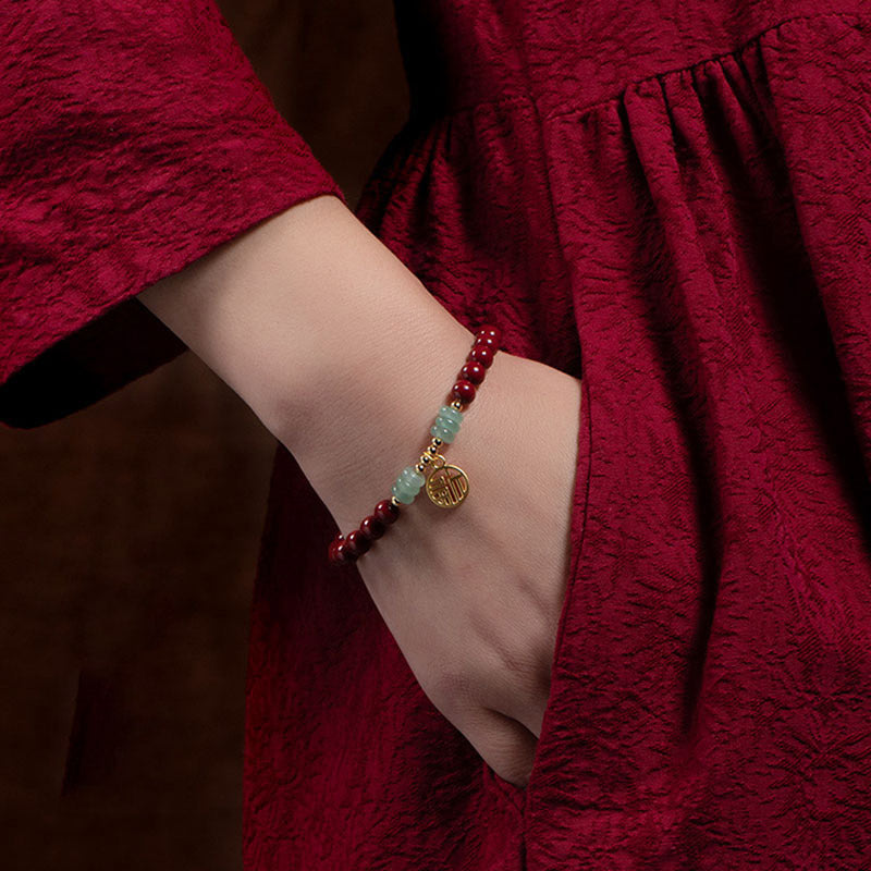Wear FengShui Cinnabar Green Aventurine Luck Blessing Bracelet