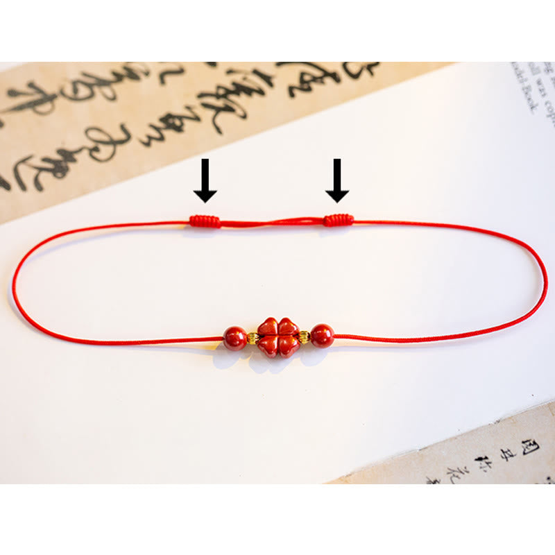 Wear FengShui Four Leaf Clover Cinnabar Blessing Calm String Bracelet Anklet