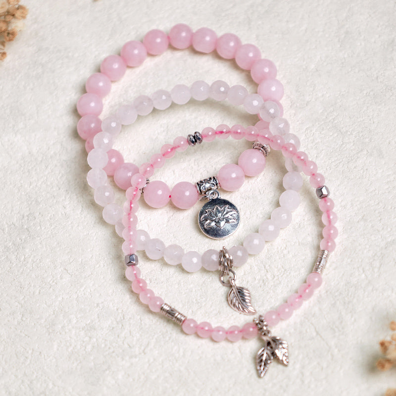 Wear FengShui 3PCS Natural Quartz Crystal Beaded Healing Energy Lotus Bracelet