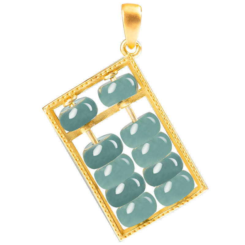 Wear FengShui Natural Jade Abacus Pattern Abundance Titanium Steel Chain Necklace Pendant