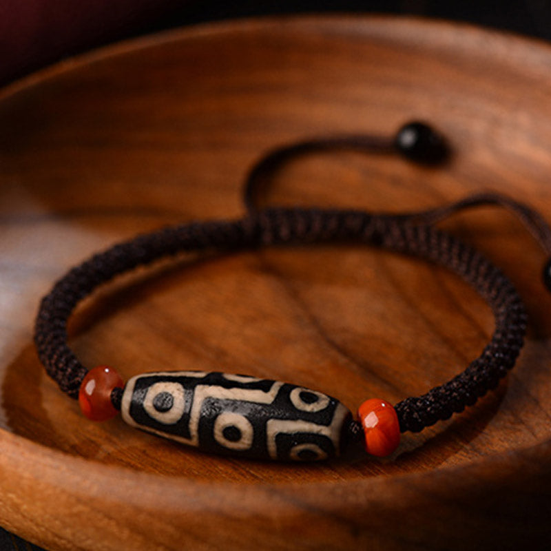 Wear FengShui Tibetan Nine-Eye Dzi Bead Prosperity String Bracelet