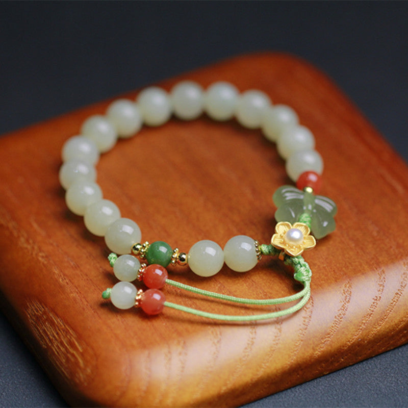 Wear FengShui 925 Sterling Silver Jade Luck Flower Butterfly Bracelet